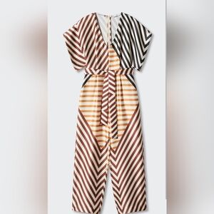 Mango Satin Striped Jumpsuit